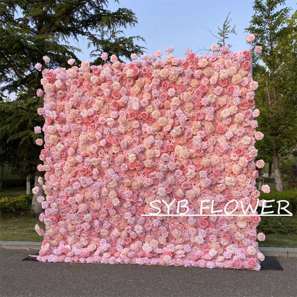 #322 Customized 3D/5D Cloth Back Roll up Articifial Flower Wall Backdrop For Wedding Event Party Decoration