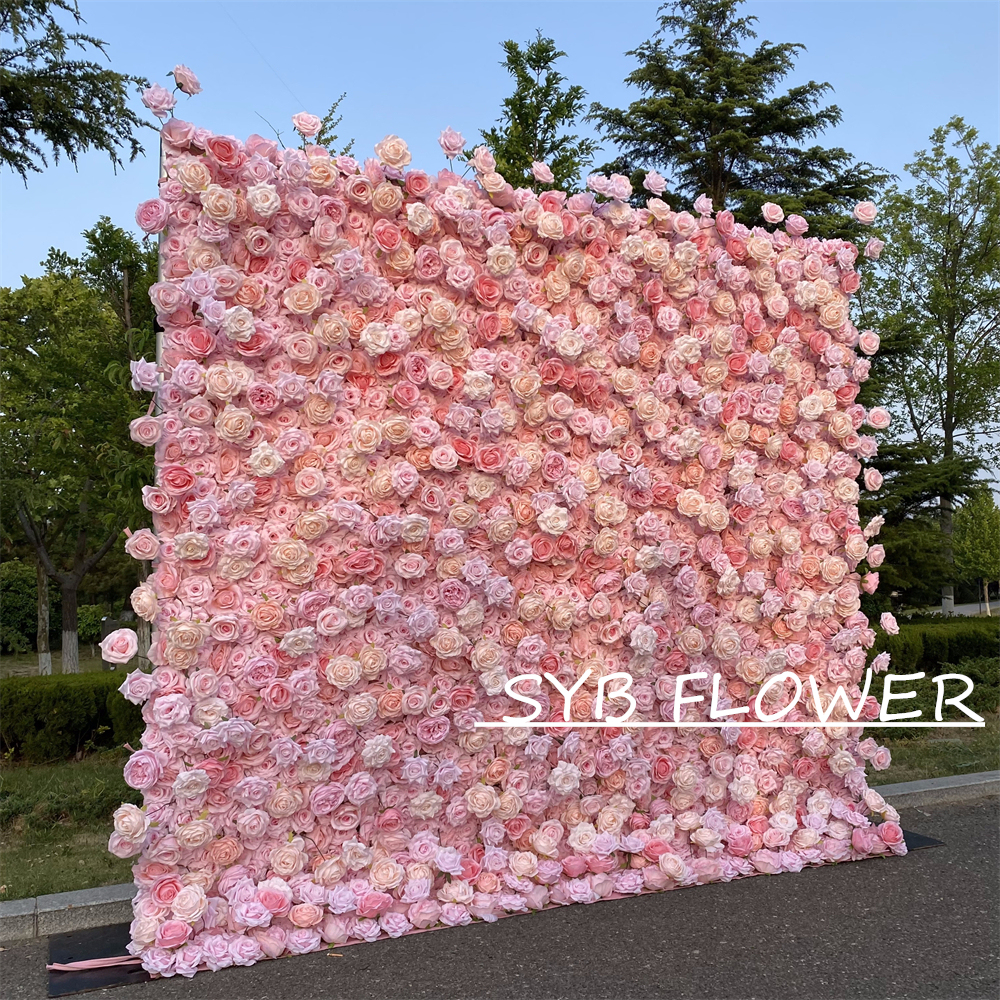 #322 Customized 3D/5D Cloth Back Roll up Articifial Flower Wall Backdrop For Wedding Event Party Decoration