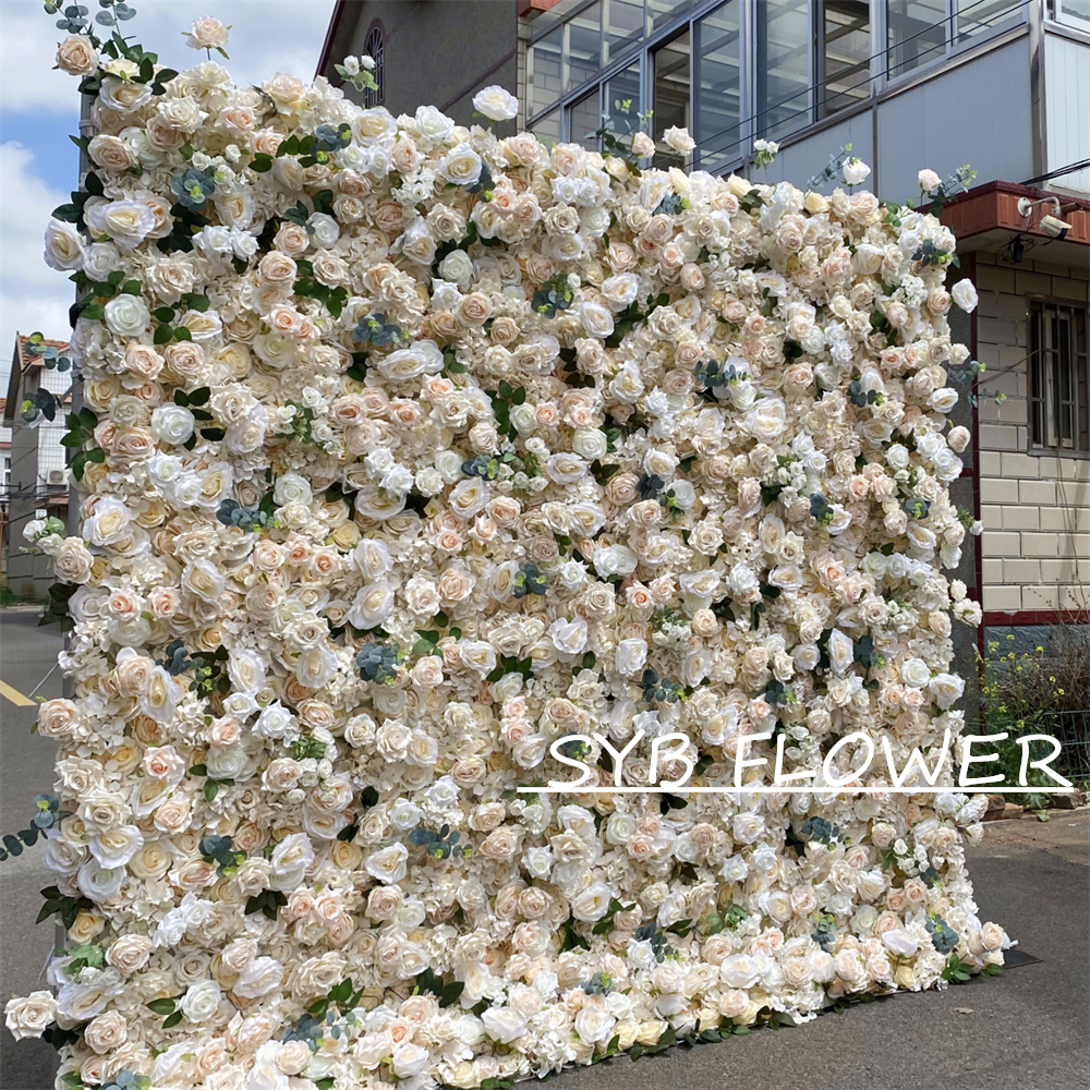 #321 Customized 3D/5D Cloth Back Roll up Articifial Flower Wall Backdrop For Wedding Event Party Decoration