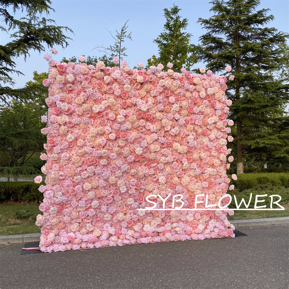 #322 Customized 3D/5D Cloth Back Roll up Articifial Flower Wall Backdrop For Wedding Event Party Decoration