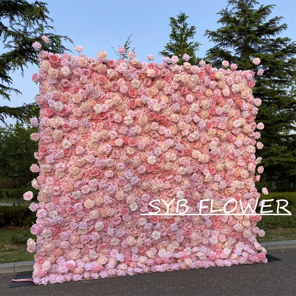 #322 Customized 3D/5D Cloth Back Roll up Articifial Flower Wall Backdrop For Wedding Event Party Decoration