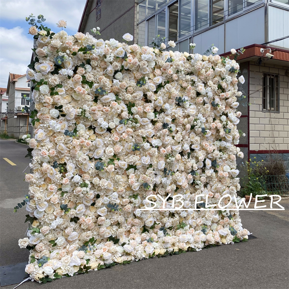 #321 Customized 3D/5D Cloth Back Roll up Articifial Flower Wall Backdrop For Wedding Event Party Decoration