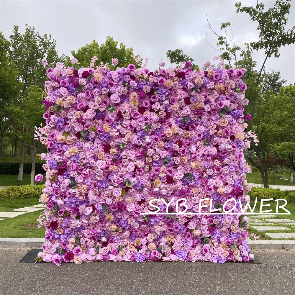 #329-2 Customized 3D/5D Cloth Back Roll up Articifial Flower Wall Backdrop For Wedding Event Party Decoration