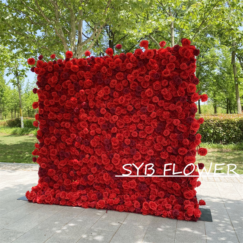 #BD060 Customized 3D/5D Cloth Back Roll up Articifial Flower Wall Backdrop For Wedding Event Party Decoration