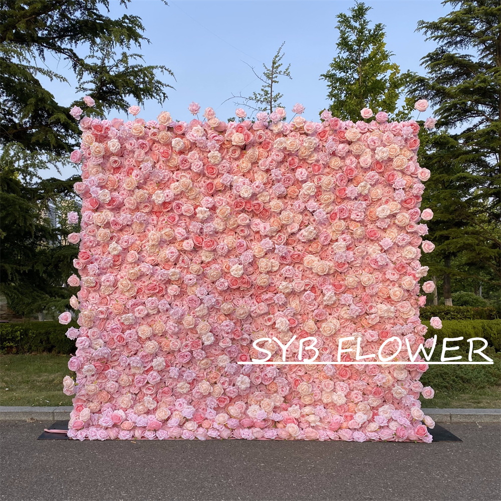 #322 Customized 3D/5D Cloth Back Roll up Articifial Flower Wall Backdrop For Wedding Event Party Decoration