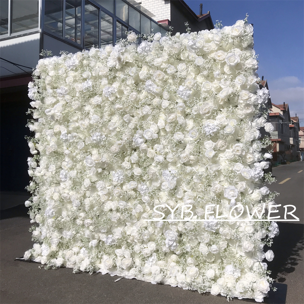 #333 Customized 3D/5D Cloth Back Roll up Articifial Flower Wall Backdrop For Wedding Event Party Decoration