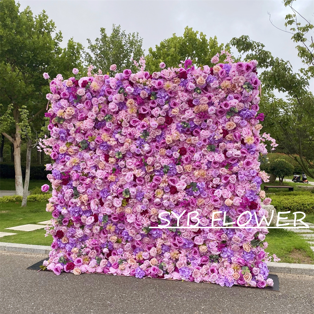#329-2 Customized 3D/5D Cloth Back Roll up Articifial Flower Wall Backdrop For Wedding Event Party Decoration