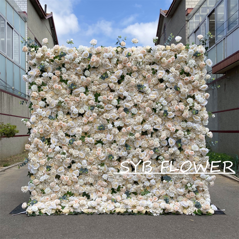 #321 Customized 3D/5D Cloth Back Roll up Articifial Flower Wall Backdrop For Wedding Event Party Decoration