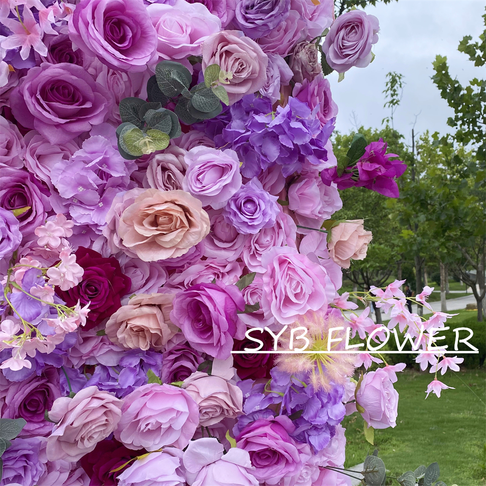 #329-2 Customized 3D/5D Cloth Back Roll up Articifial Flower Wall Backdrop For Wedding Event Party Decoration