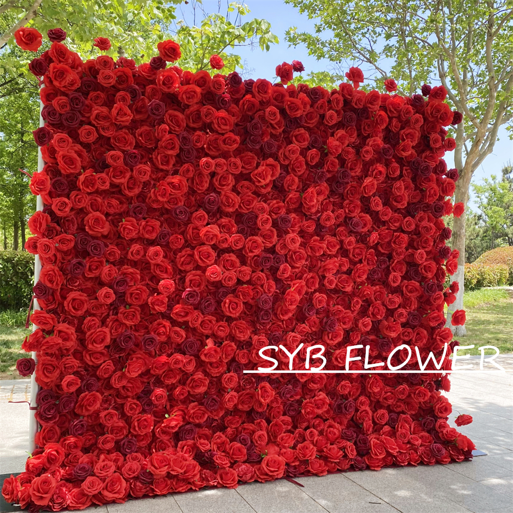 #BD060 Customized 3D/5D Cloth Back Roll up Articifial Flower Wall Backdrop For Wedding Event Party Decoration