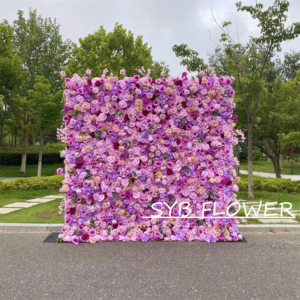 #329-2 Customized 3D/5D Cloth Back Roll up Articifial Flower Wall Backdrop For Wedding Event Party Decoration
