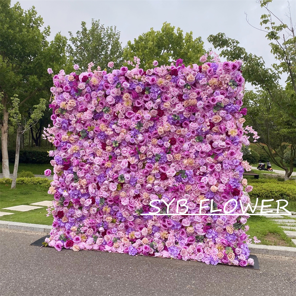 #329-2 Customized 3D/5D Cloth Back Roll up Articifial Flower Wall Backdrop For Wedding Event Party Decoration