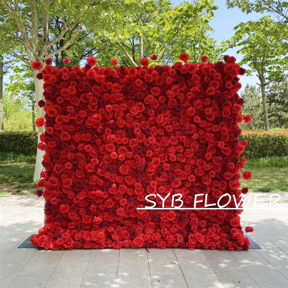 #BD060 Customized 3D/5D Cloth Back Roll up Articifial Flower Wall Backdrop For Wedding Event Party Decoration