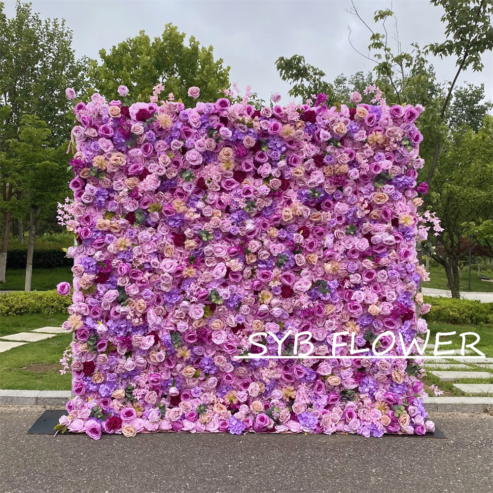 #329-2 Customized 3D/5D Cloth Back Roll up Articifial Flower Wall Backdrop For Wedding Event Party Decoration