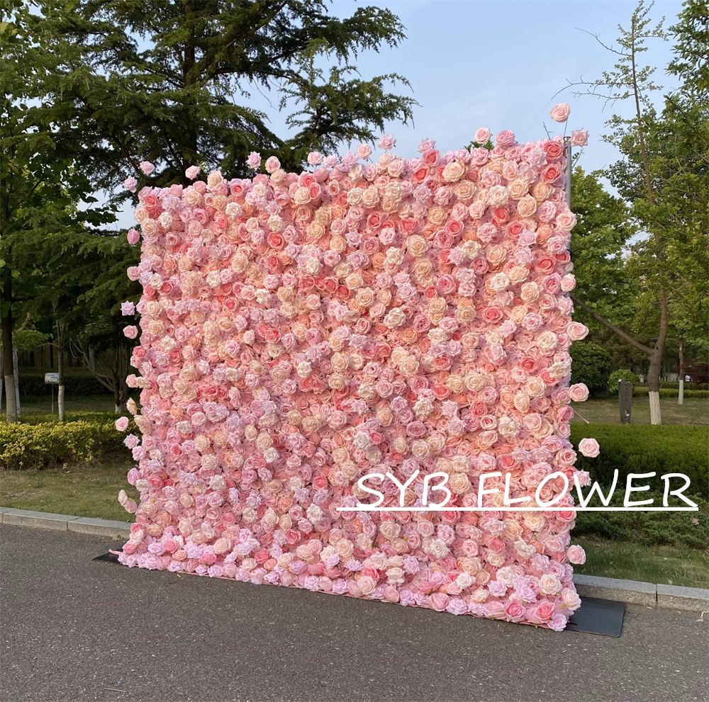 #322 Customized 3D/5D Cloth Back Roll up Articifial Flower Wall Backdrop For Wedding Event Party Decoration