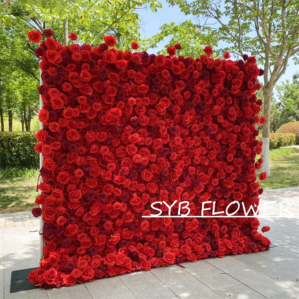 #BD060 Customized 3D/5D Cloth Back Roll up Articifial Flower Wall Backdrop For Wedding Event Party Decoration