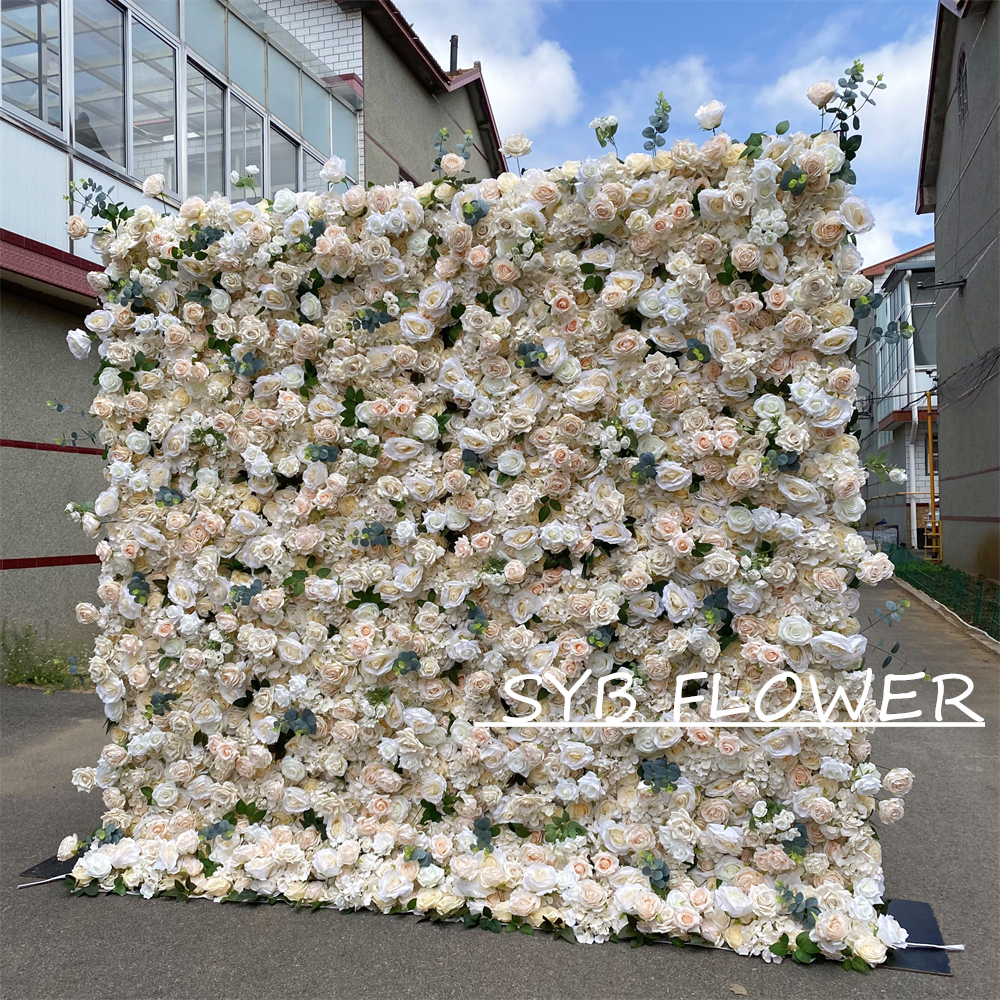 #321 Customized 3D/5D Cloth Back Roll up Articifial Flower Wall Backdrop For Wedding Event Party Decoration