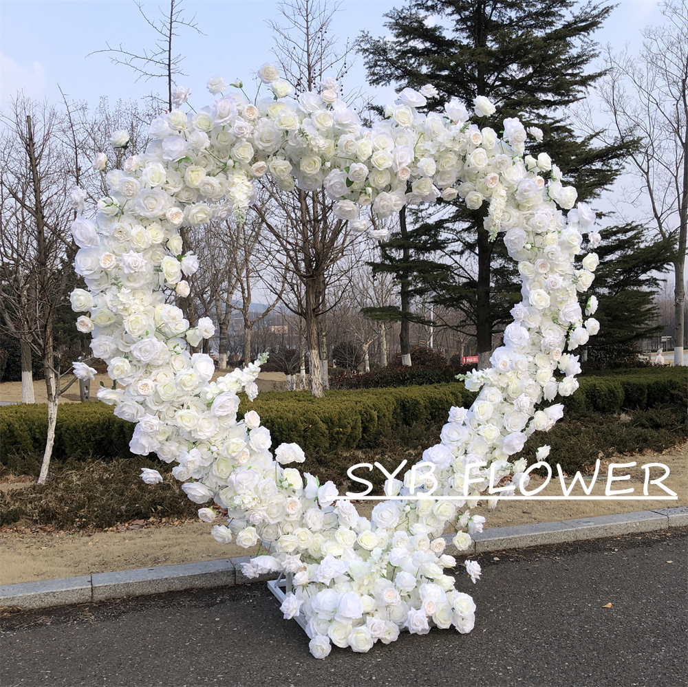AC-018 Customized Wedding Arch Artificial White Rose Heart Shaped Arch Backdrop For Wedding Decoration With Free Shipping