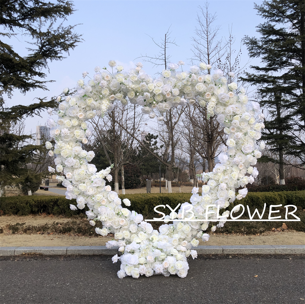 AC-018 Customized Wedding Arch Artificial White Rose Heart Shaped Arch Backdrop For Wedding Decoration With Free Shipping