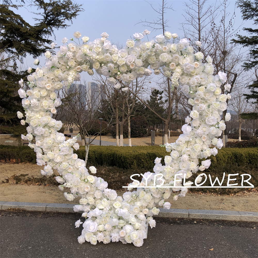 AC-018 Customized Wedding Arch Artificial White Rose Heart Shaped Arch Backdrop For Wedding Decoration With Free Shipping
