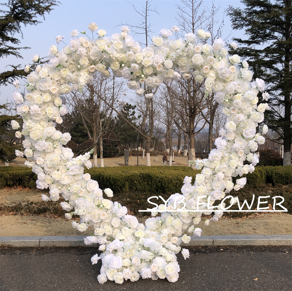 AC-018 Customized Wedding Arch Artificial White Rose Heart Shaped Arch Backdrop For Wedding Decoration With Free Shipping
