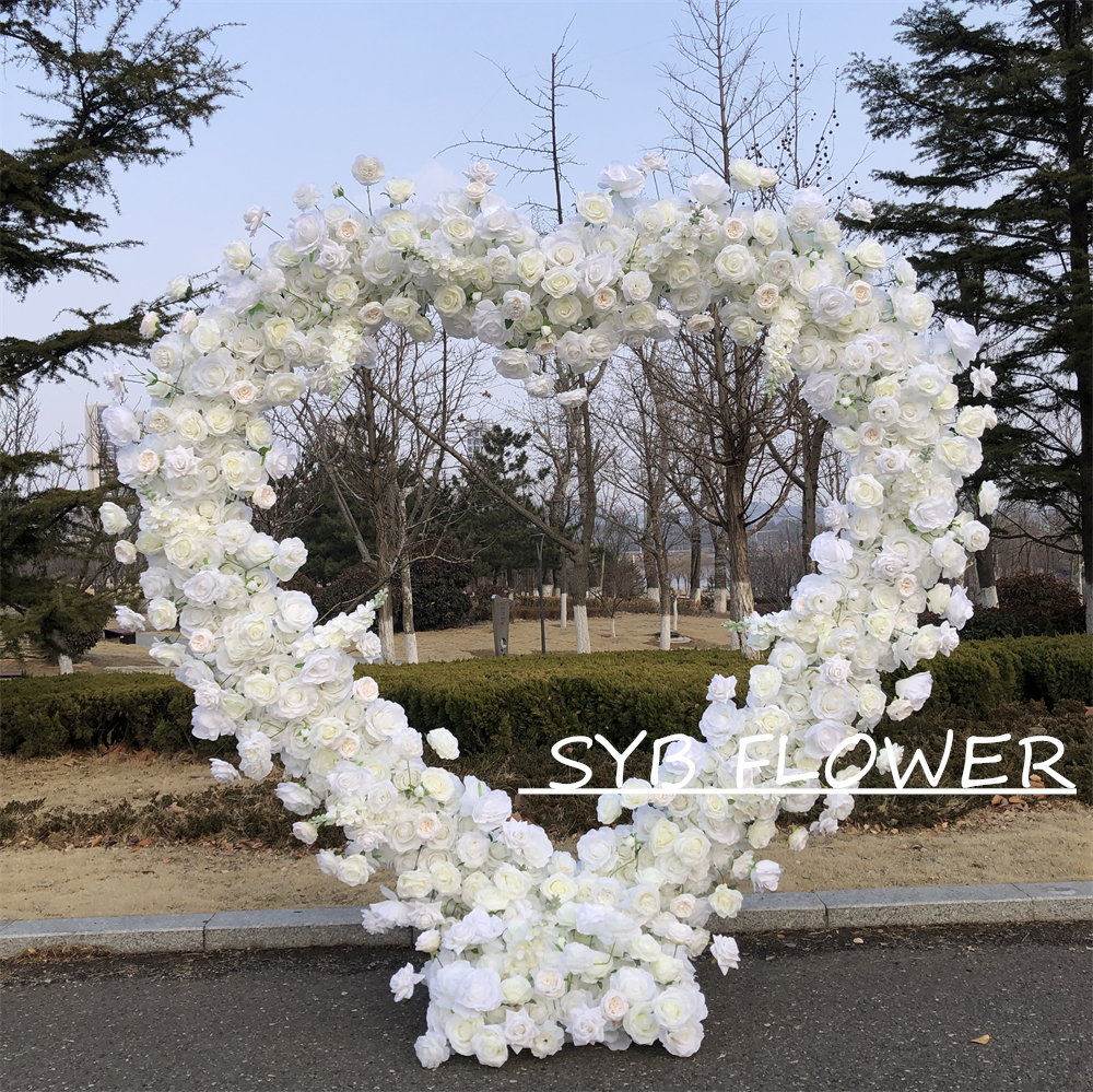 AC-018 Customized Wedding Arch Artificial White Rose Heart Shaped Arch Backdrop For Wedding Decoration With Free Shipping