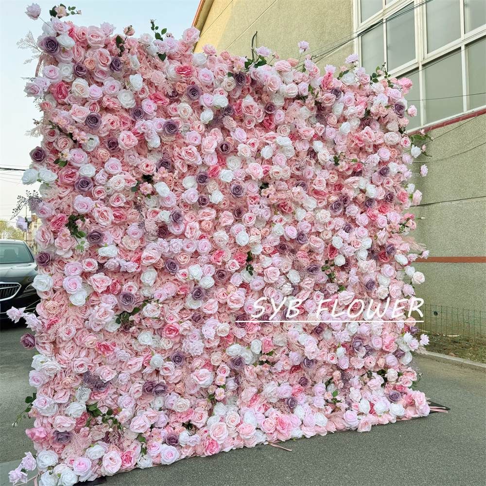 #398 Customized 3D/5D Cloth Back Roll up Articifial Flower Wall Backdrop For Wedding Event Party Decoration