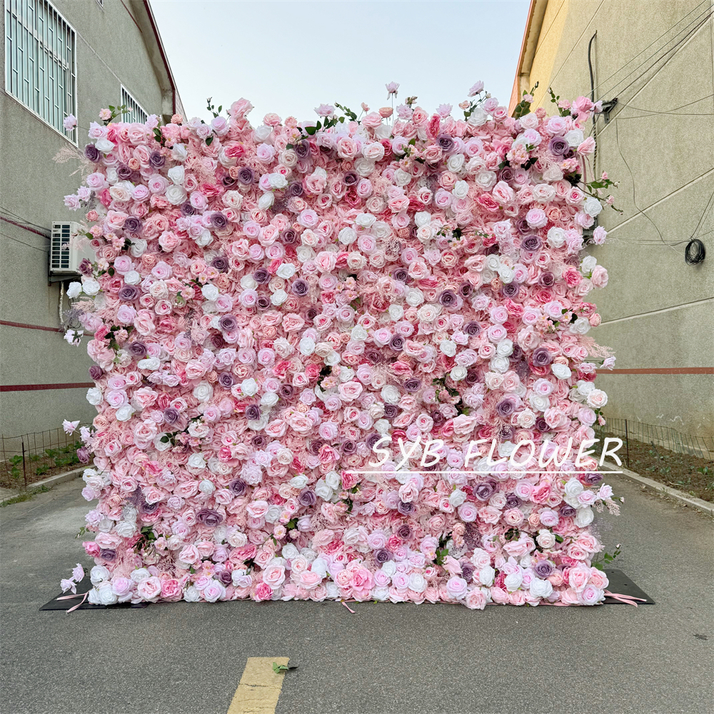 #398 Customized 3D/5D Cloth Back Roll up Articifial Flower Wall Backdrop For Wedding Event Party Decoration