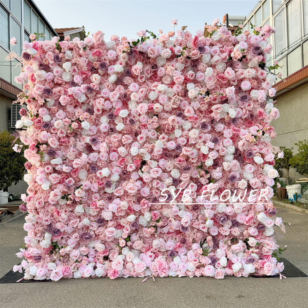 #398 Customized 3D/5D Cloth Back Roll up Articifial Flower Wall Backdrop For Wedding Event Party Decoration