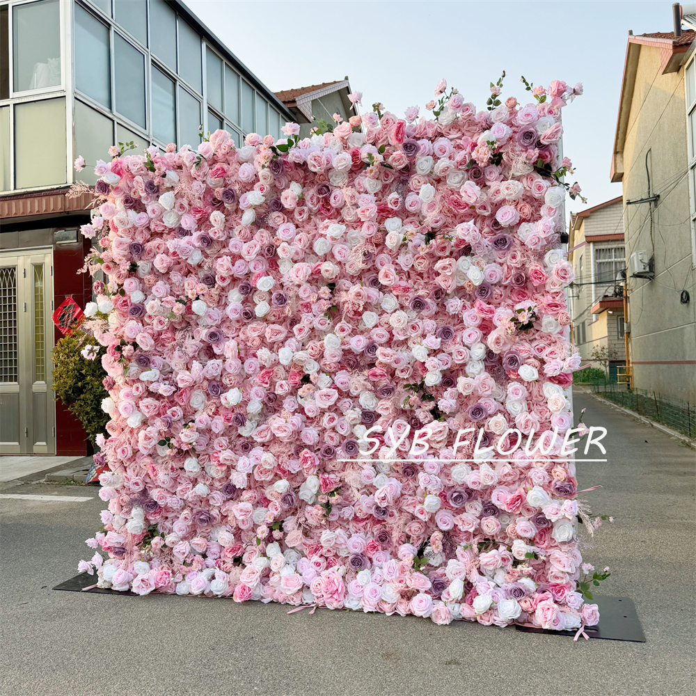 #398 Customized 3D/5D Cloth Back Roll up Articifial Flower Wall Backdrop For Wedding Event Party Decoration