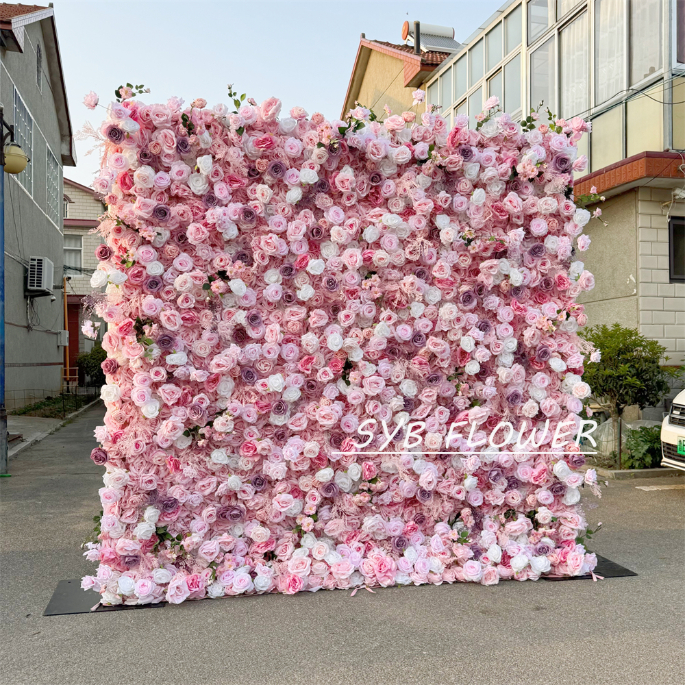 #398 Customized 3D/5D Cloth Back Roll up Articifial Flower Wall Backdrop For Wedding Event Party Decoration
