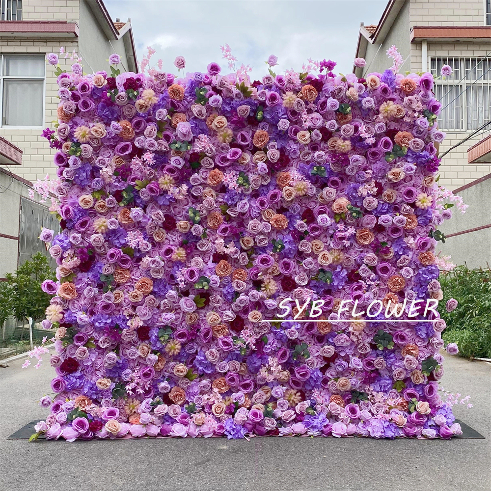 #329 Customized SYB FLOWER 3D/5D Cloth Back Roll up Articifial Flower Wall Backdrop For Wedding Event Party Decoration