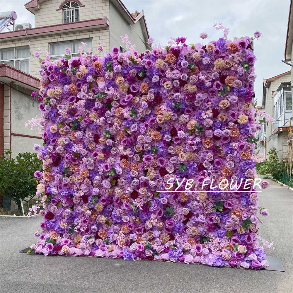 #329 Customized SYB FLOWER 3D/5D Cloth Back Roll up Articifial Flower Wall Backdrop For Wedding Event Party Decoration