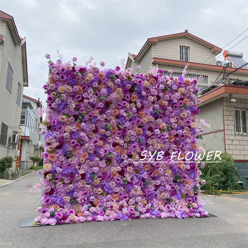 #329 Customized SYB FLOWER 3D/5D Cloth Back Roll up Articifial Flower Wall Backdrop For Wedding Event Party Decoration