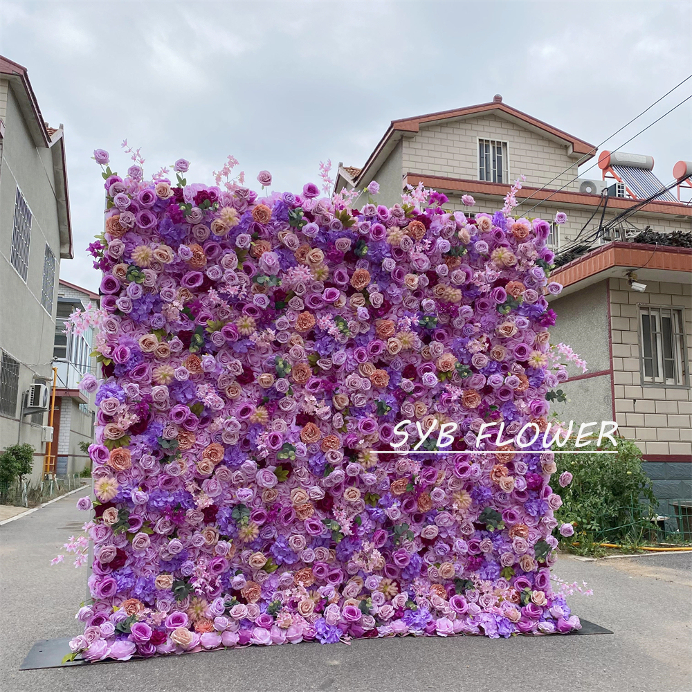 #329 Customized SYB FLOWER 3D/5D Cloth Back Roll up Articifial Flower Wall Backdrop For Wedding Event Party Decoration