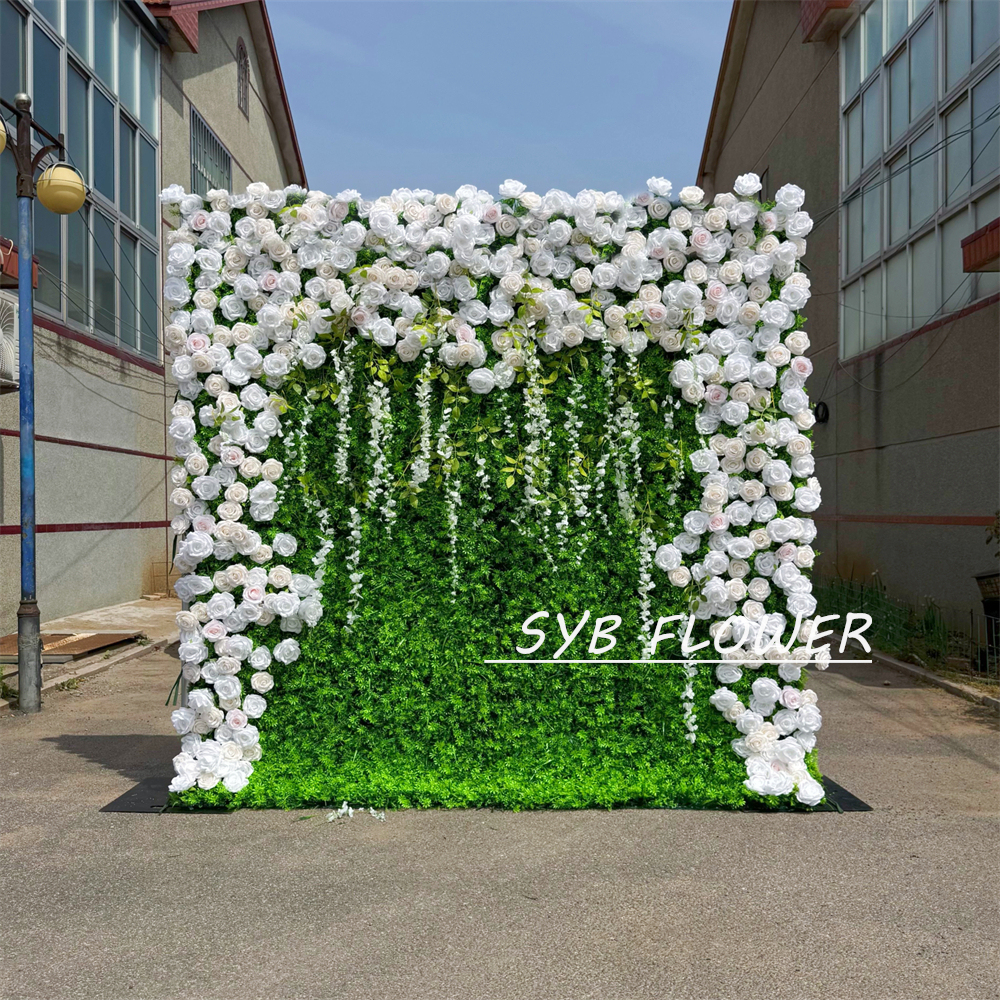 #397 Customized 3D/5D Cloth Back Roll up Articifial Flower Wall Backdrop For Wedding Event Party Decoration