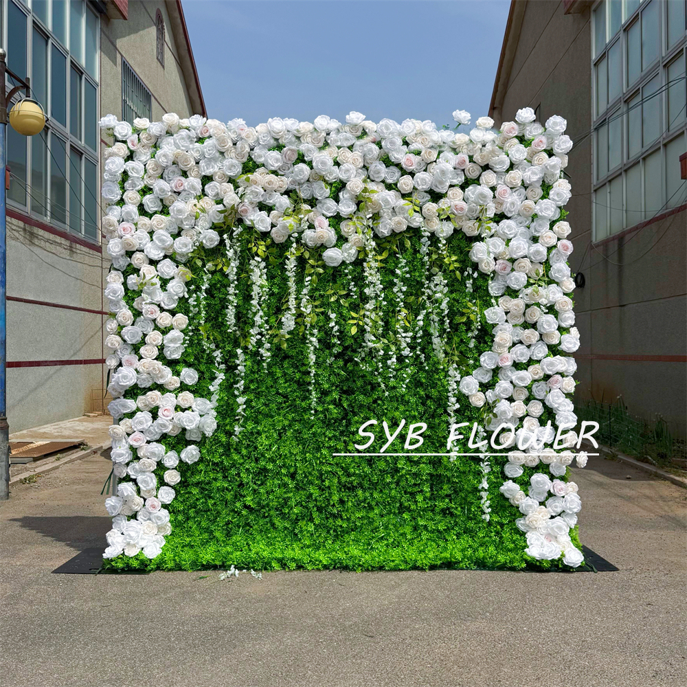 #397 Customized 3D/5D Cloth Back Roll up Articifial Flower Wall Backdrop For Wedding Event Party Decoration