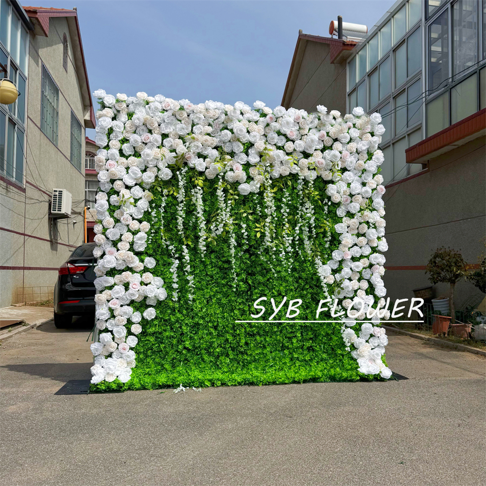 #397 Customized 3D/5D Cloth Back Roll up Articifial Flower Wall Backdrop For Wedding Event Party Decoration