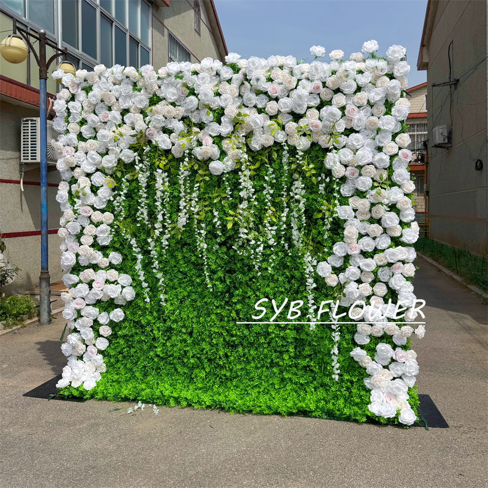 #397 Customized 3D/5D Cloth Back Roll up Articifial Flower Wall Backdrop For Wedding Event Party Decoration