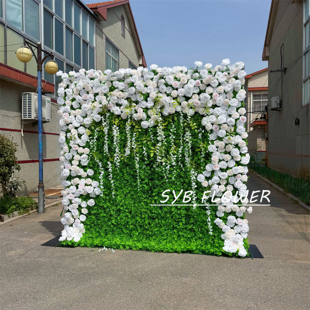 #397 Customized 3D/5D Cloth Back Roll up Articifial Flower Wall Backdrop For Wedding Event Party Decoration