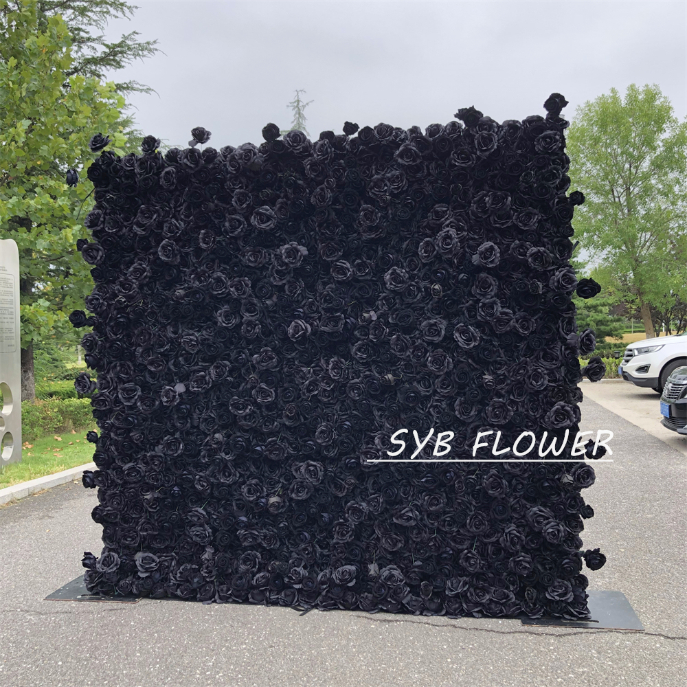 #340 SYB FLOWER Customized 3D/5D Black Cloth Back Roll up Articifial Flower Wall Backdrop For Wedding Event Party Decoration