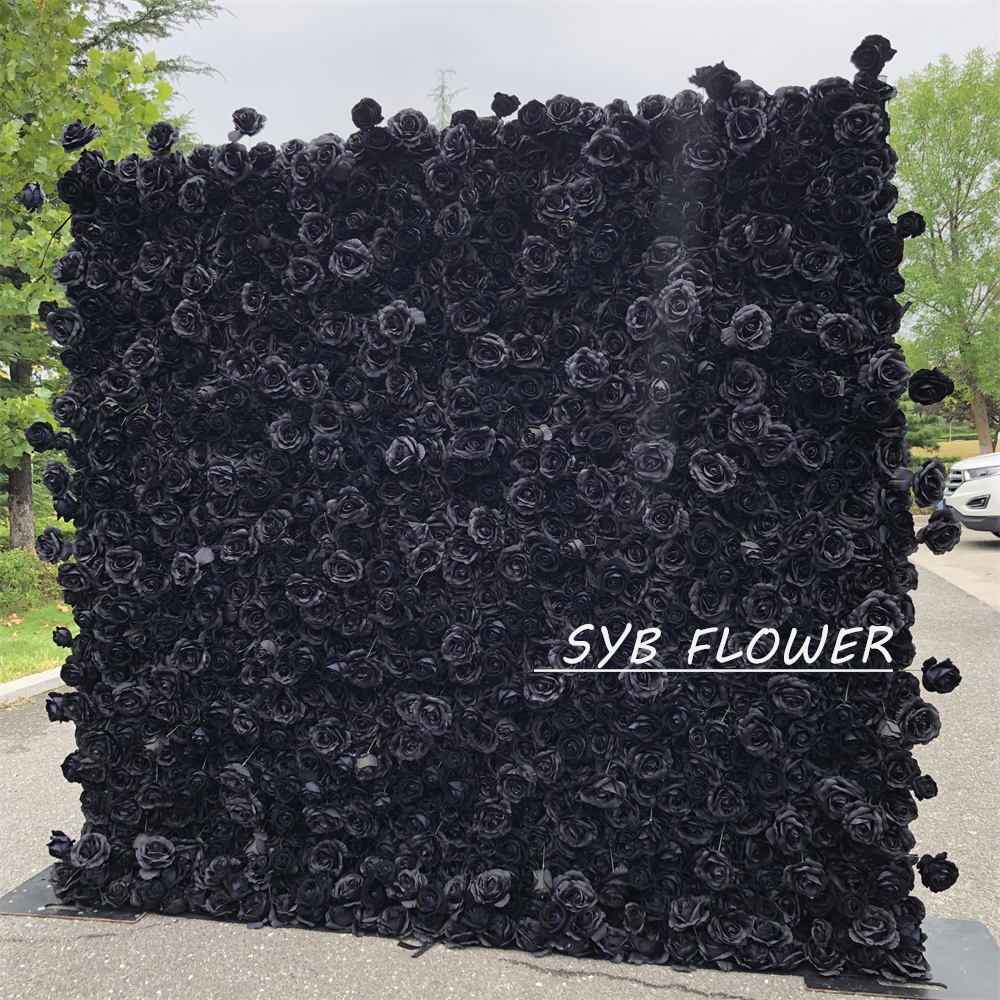 #340 SYB FLOWER Customized 3D/5D Black Cloth Back Roll up Articifial Flower Wall Backdrop For Wedding Event Party Decoration
