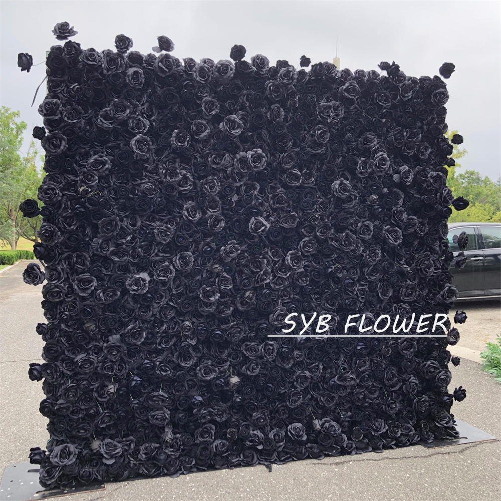 #340 SYB FLOWER Customized 3D/5D Black Cloth Back Roll up Articifial Flower Wall Backdrop For Wedding Event Party Decoration