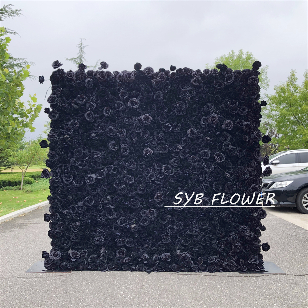 #340 SYB FLOWER Customized 3D/5D Black Cloth Back Roll up Articifial Flower Wall Backdrop For Wedding Event Party Decoration