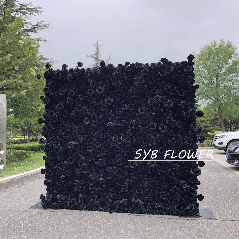 #340 SYB FLOWER Customized 3D/5D Black Cloth Back Roll up Articifial Flower Wall Backdrop For Wedding Event Party Decoration