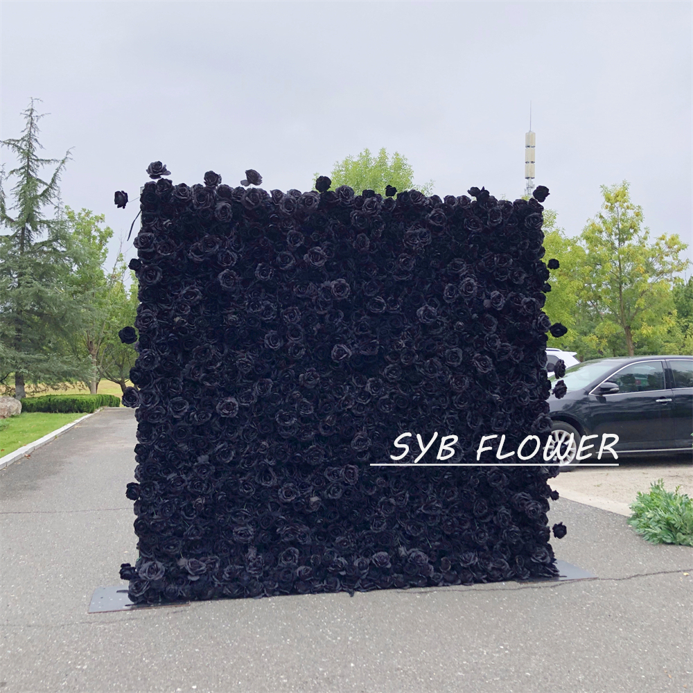 #340 SYB FLOWER Customized 3D/5D Black Cloth Back Roll up Articifial Flower Wall Backdrop For Wedding Event Party Decoration