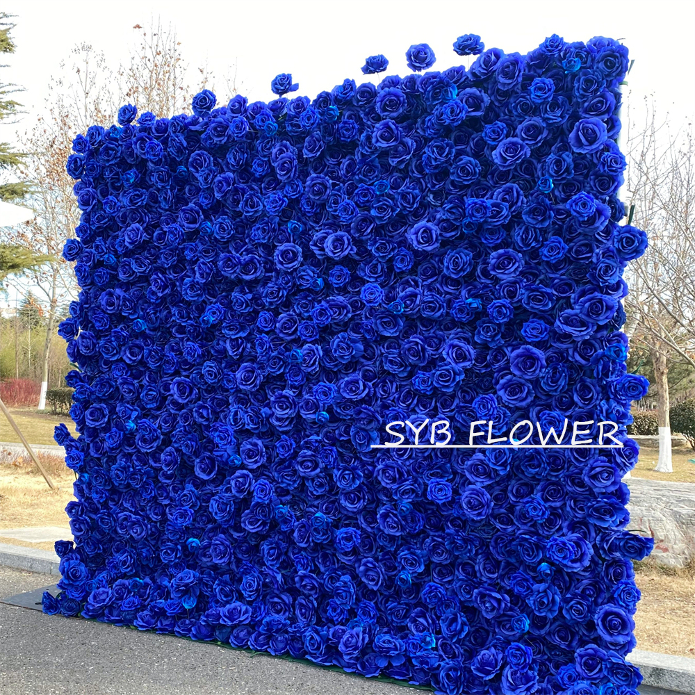 #360 SYB FLOWER Customized 3D/5D jewelry blue and sapphire Cloth Back Roll up Artificial Flower Wall Backdrop For Wedding Event Party Decoration