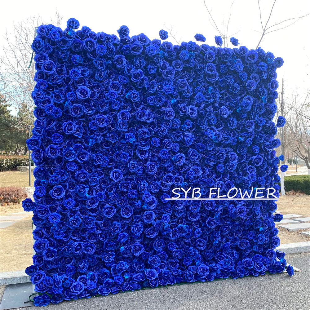 #360 SYB FLOWER Customized 3D/5D jewelry blue and sapphire Cloth Back Roll up Artificial Flower Wall Backdrop For Wedding Event Party Decoration