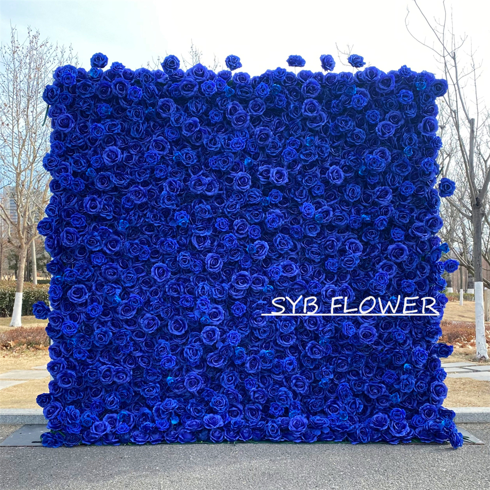 #360 SYB FLOWER Customized 3D/5D jewelry blue and sapphire Cloth Back Roll up Artificial Flower Wall Backdrop For Wedding Event Party Decoration
