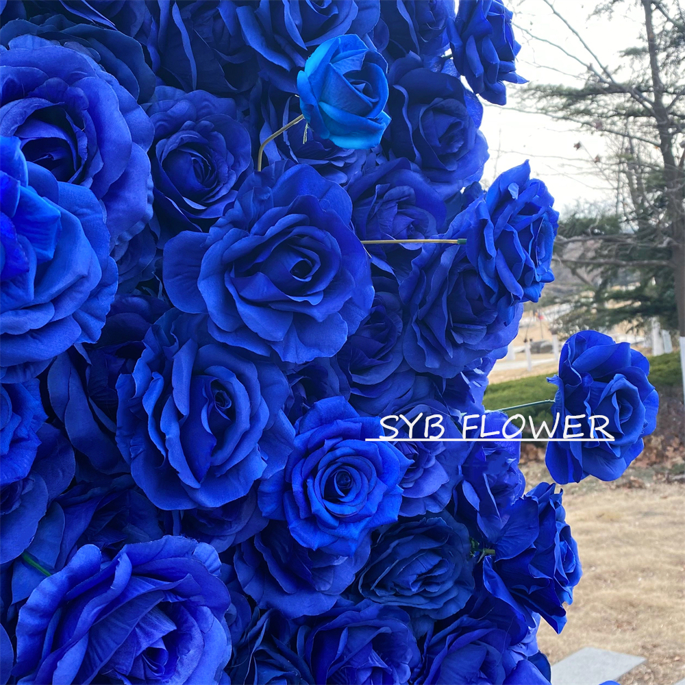 #360 SYB FLOWER Customized 3D/5D jewelry blue and sapphire Cloth Back Roll up Artificial Flower Wall Backdrop For Wedding Event Party Decoration